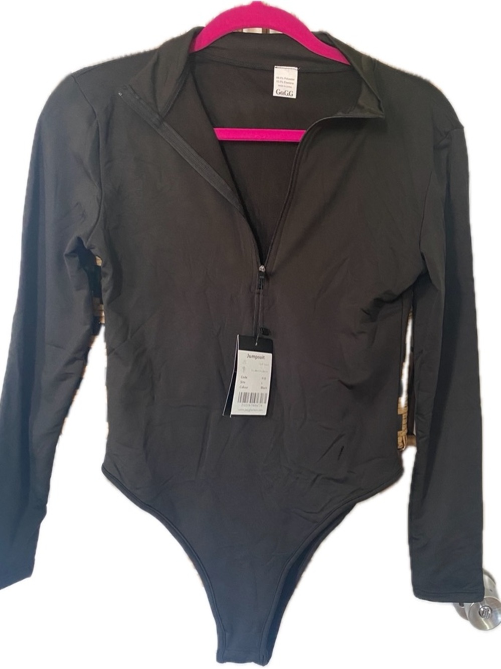 Women’s Long Sleeve Zip-Front Bodysuit - Black